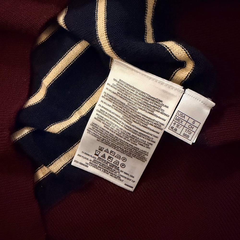 Brooks Brothers Men's Zip-Up Sweater - Navy and Cream Stripes Size S NWT - Picture 6 of 6